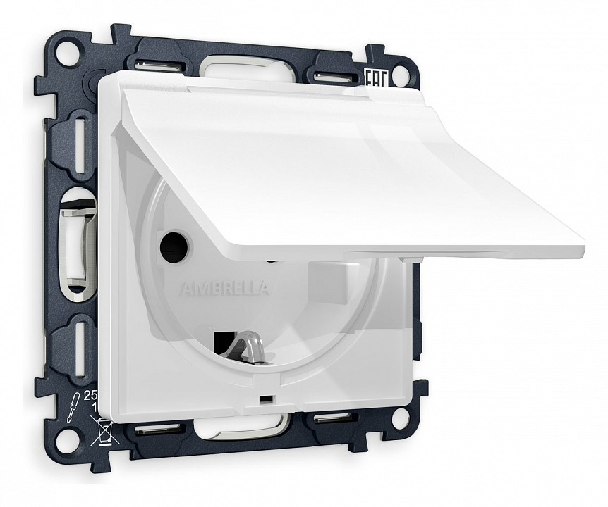 Розетка с заземлением и со шторкой, Без рамки с крышкой ambrella volt alfa ma108010