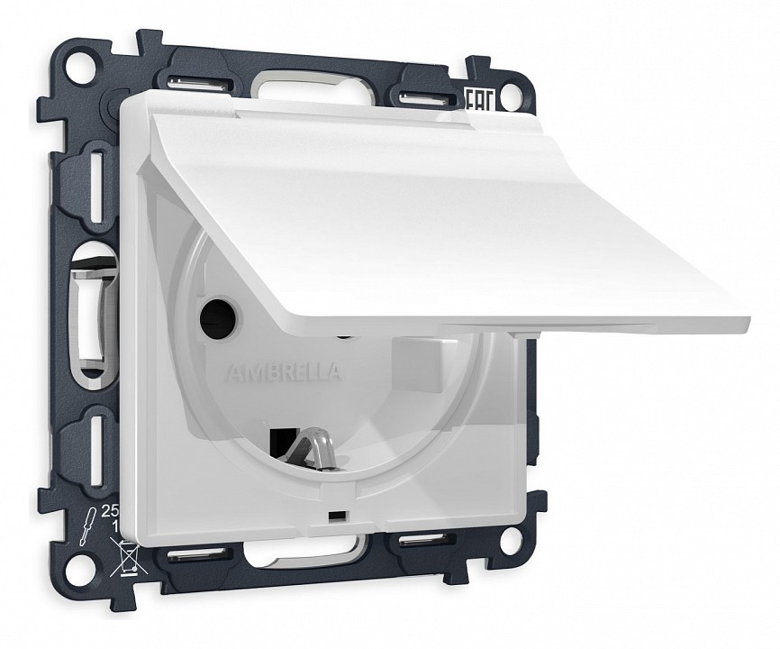 Розетка с заземлением и со шторкой, Без рамки с крышкой ambrella volt alfa ma128010