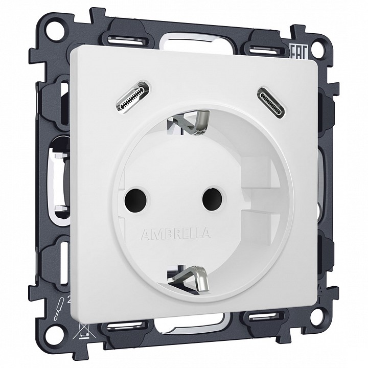 Розетка с заземлением и 2хusb type c, Без рамки ambrella volt alfa ma130510