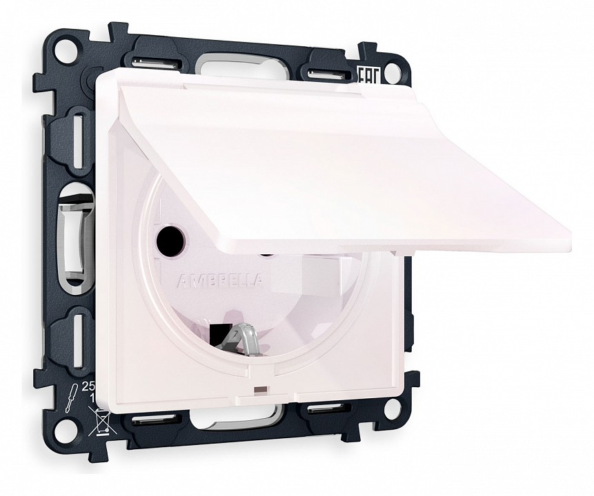 Розетка с заземлением и со шторкой, Без рамки с крышкой ambrella volt alfa ma208010
