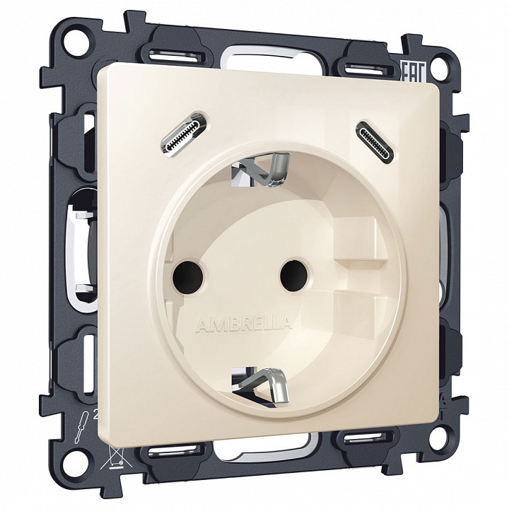 Розетка с заземлением и 2хusb type c, Без рамки ambrella volt alfa ma310510