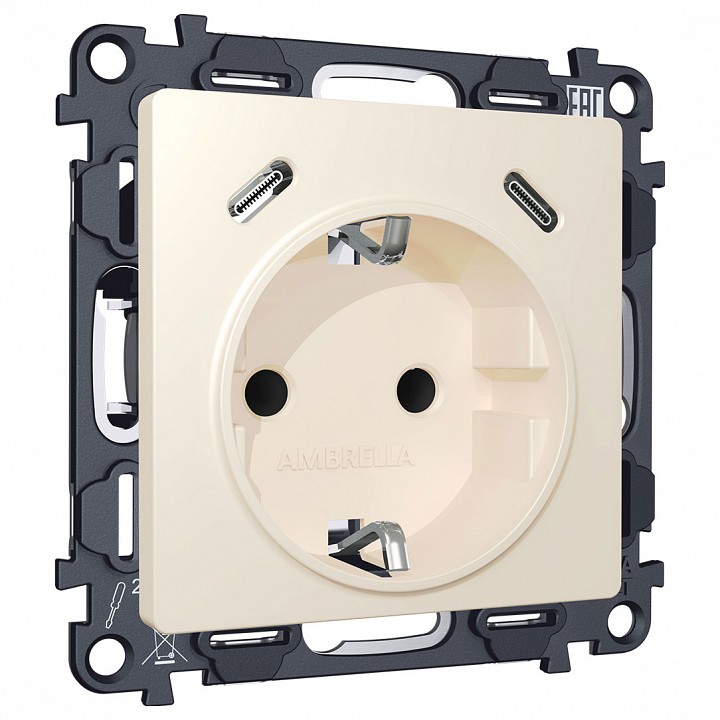 Розетка с заземлением и 2хusb type c, Без рамки ambrella volt alfa ma330510