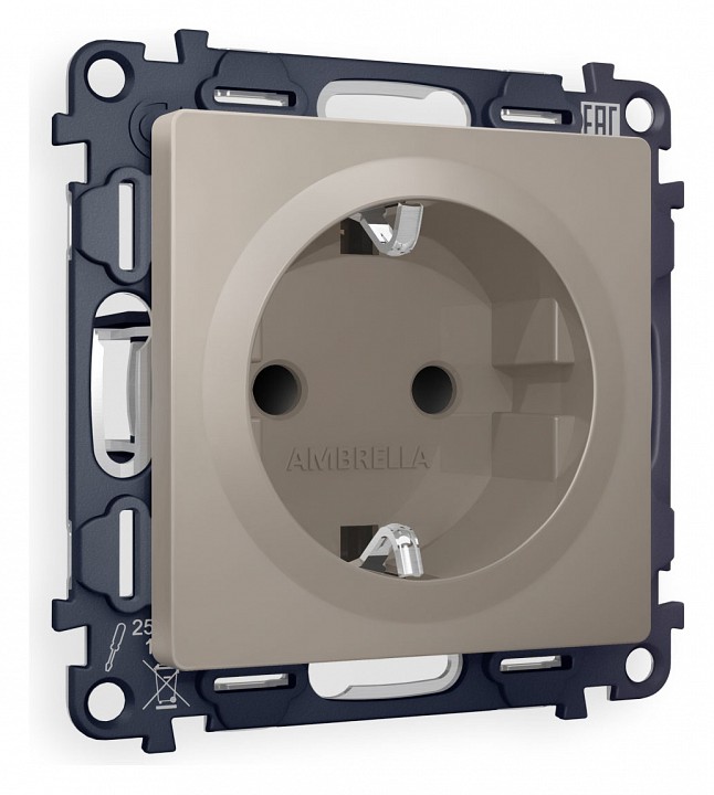 Розетка с заземлением и со шторкой, Без рамки ambrella volt alfa ma367010