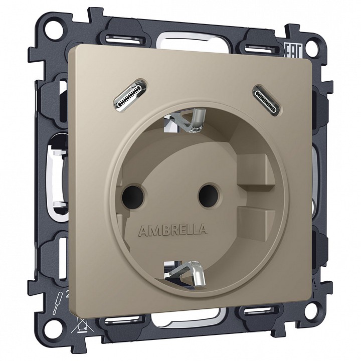Розетка с заземлением и 2хusb type c, Без рамки ambrella volt alfa ma370510