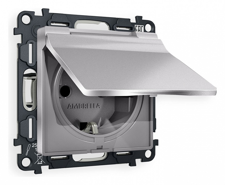 Розетка с заземлением и со шторкой, Без рамки с крышкой ambrella volt alfa ma508010