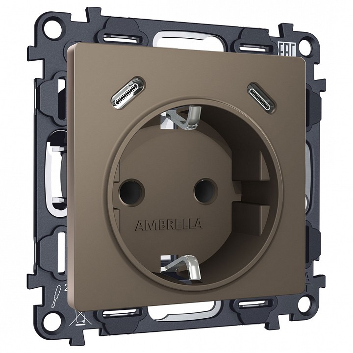 Розетка с заземлением и 2хusb type c, Без рамки ambrella volt alfa ma640510