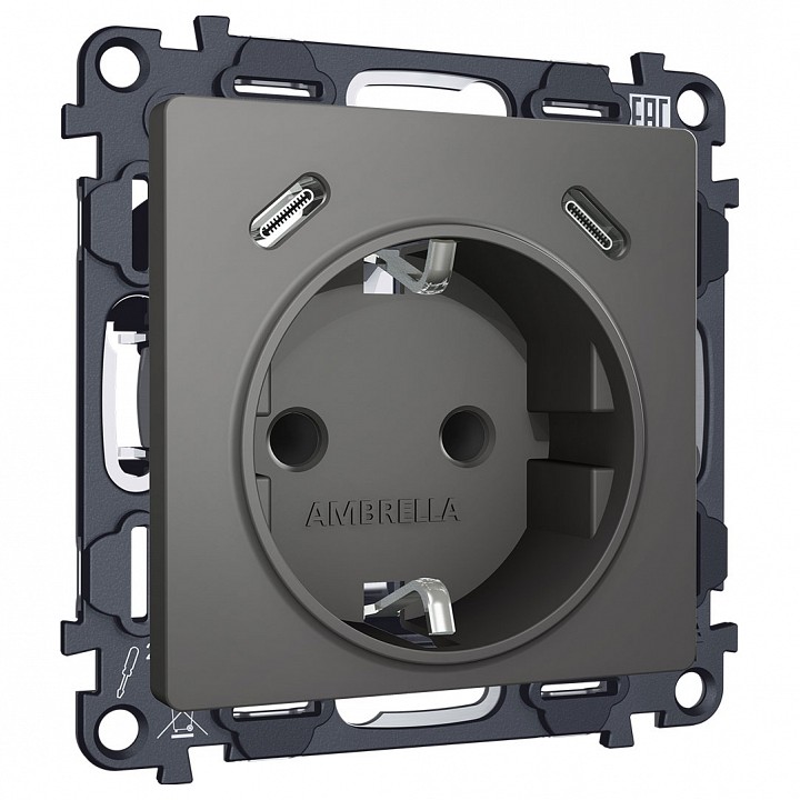 Розетка с заземлением и 2хusb type c, Без рамки ambrella volt alfa ma660510