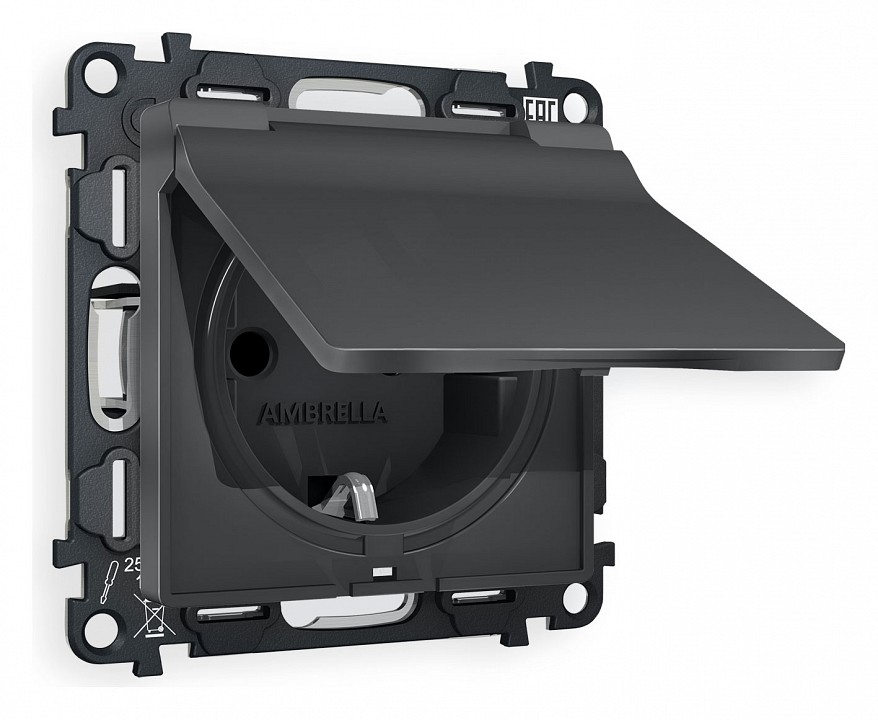 Розетка с заземлением и со шторкой, Без рамки с крышкой ambrella volt alfa ma908010