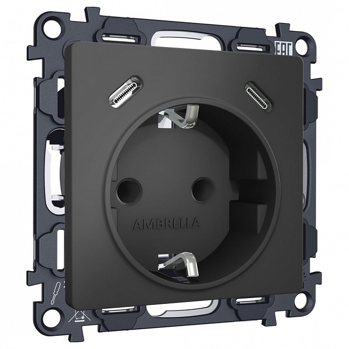 Розетка с заземлением и 2хusb type c, Без рамки ambrella volt alfa ma910510