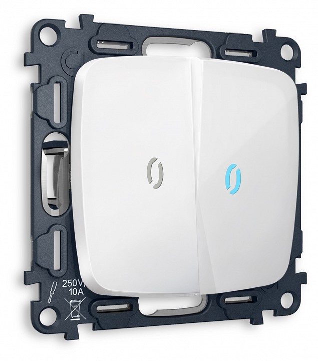 Выключатель проходной двухклавишный с подсветкой без рамки ambrella volt omega mo104040