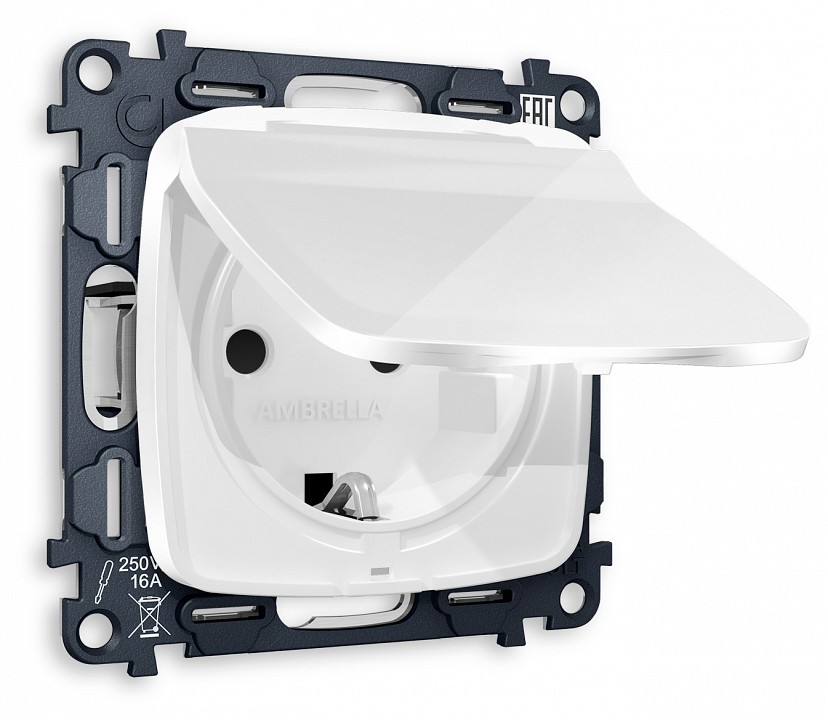 Розетка с заземлением и со шторкой, Без рамки с крышкой ambrella volt omega mo108010