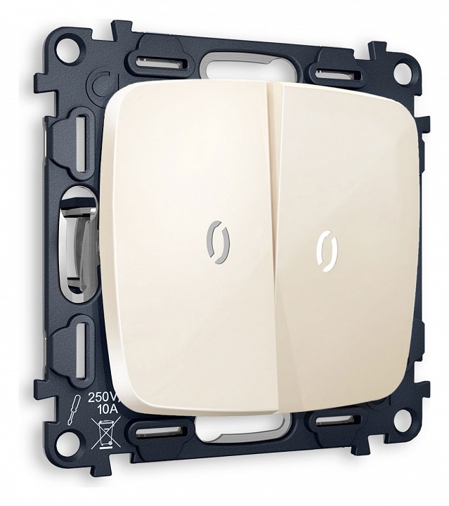 Выключатель проходной двухклавишный с подсветкой без рамки ambrella volt omega mo304035