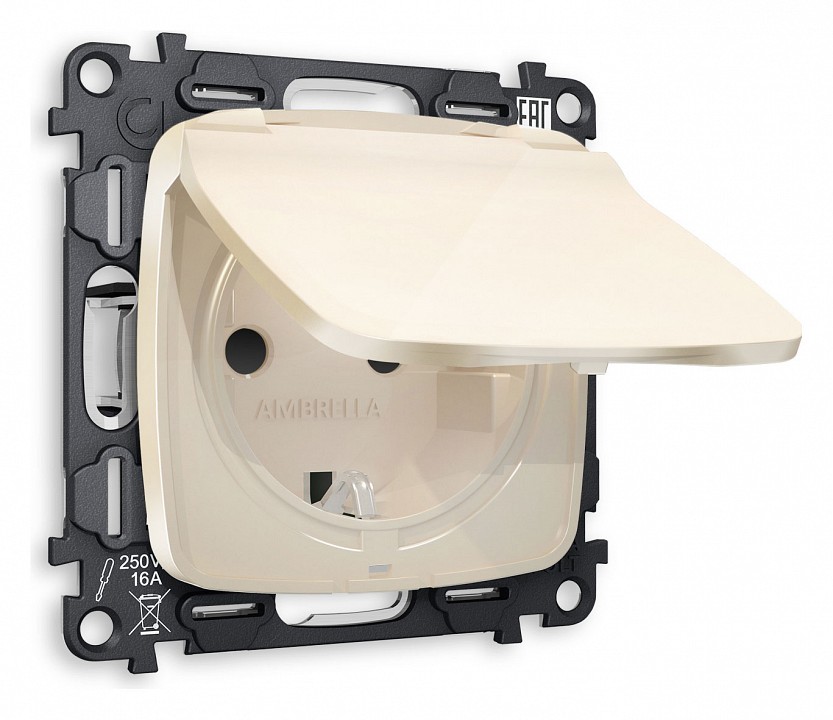 Розетка влагозащищенная с заземлением и со шторкой, Без рамки с крышкой ambrella volt omega mo308010