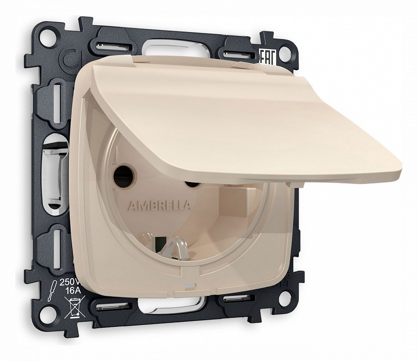 Розетка влагозащищенная с заземлением и со шторкой, Без рамки с крышкой ambrella volt omega mo328010