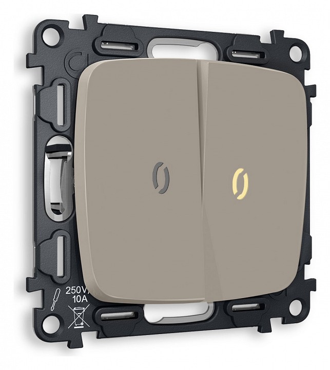 Выключатель двухклавишный с подсветкой без рамки ambrella volt omega mo364010