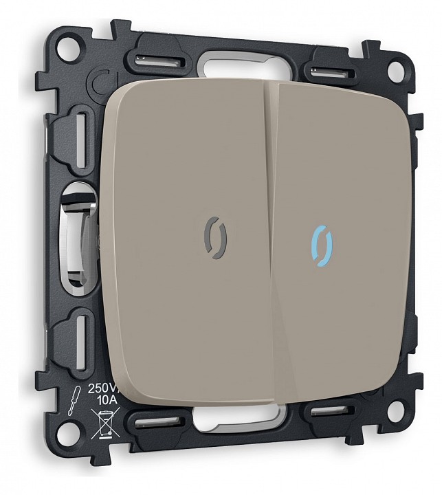 Выключатель проходной двухклавишный с подсветкой без рамки ambrella volt omega mo364040