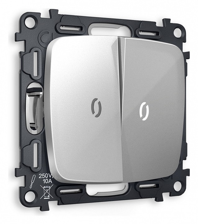 Выключатель двухклавишный с подсветкой без рамки ambrella volt omega mo404015