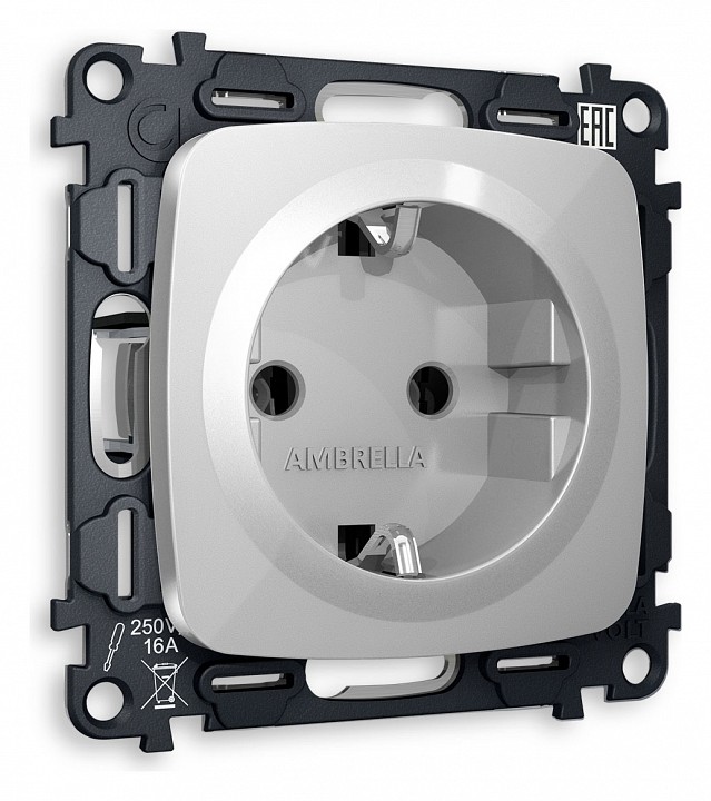 Розетка с заземлением, Без рамки ambrella volt omega mo406010