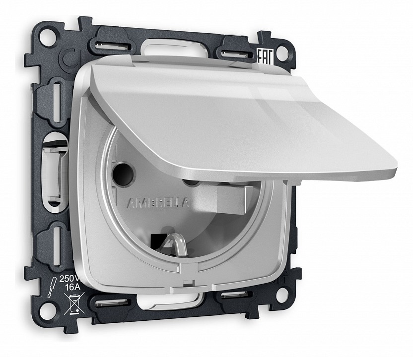 Розетка влагозащищенная с заземлением и со шторкой, Без рамки с крышкой ambrella volt omega mo408010