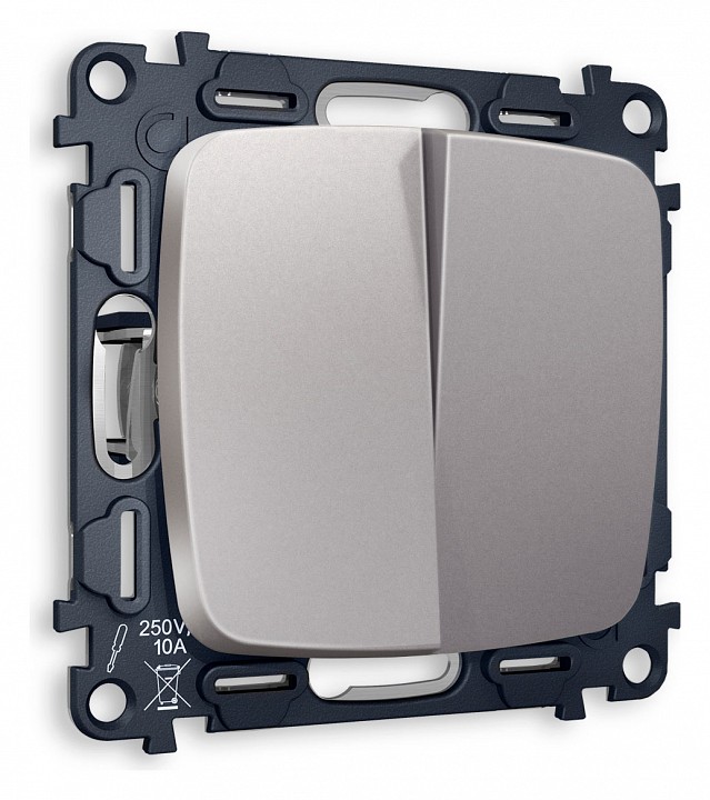 Выключатель проходной двухклавишный без рамки ambrella volt omega mo503020