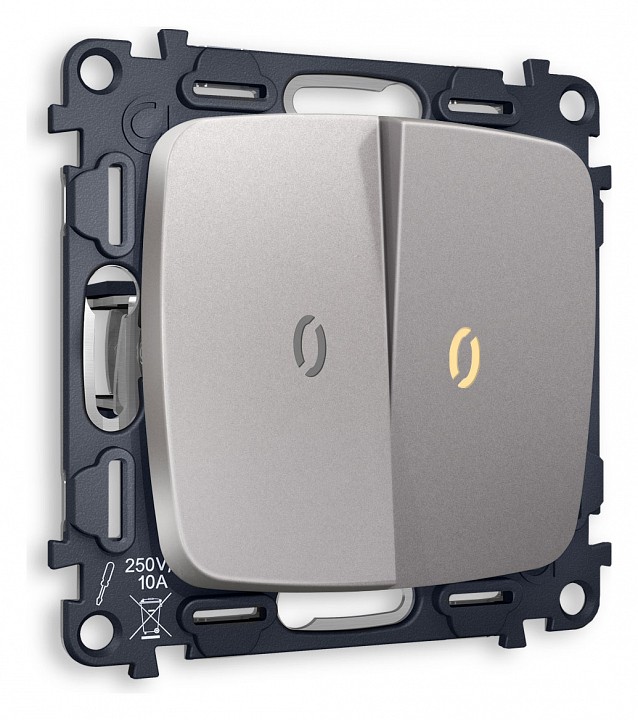 Выключатель двухклавишный с подсветкой без рамки ambrella volt omega mo504010