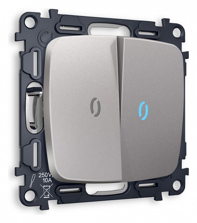 Выключатель проходной двухклавишный с подсветкой без рамки ambrella volt omega mo504040