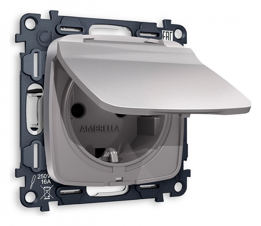 Розетка влагозащищенная с заземлением и со шторкой, Без рамки с крышкой ambrella volt omega mo508010