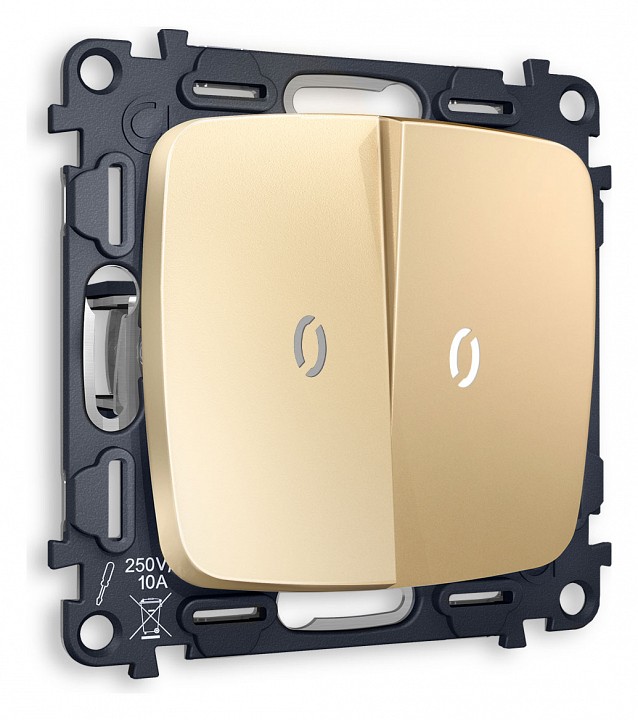 Выключатель двухклавишный с подсветкой без рамки ambrella volt omega mo604015