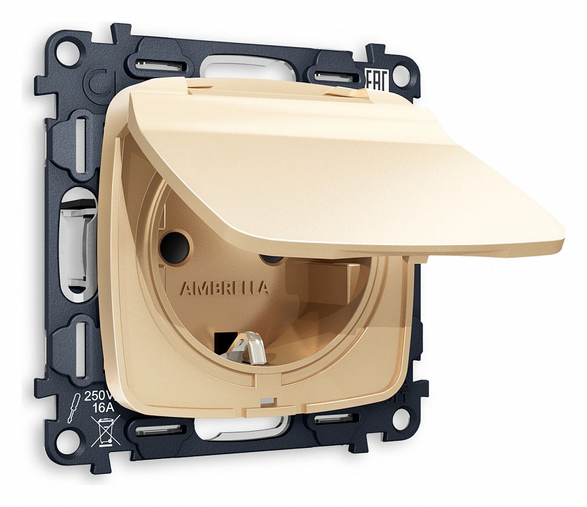 Розетка влагозащищенная с заземлением и со шторкой, Без рамки с крышкой ambrella volt omega mo608010