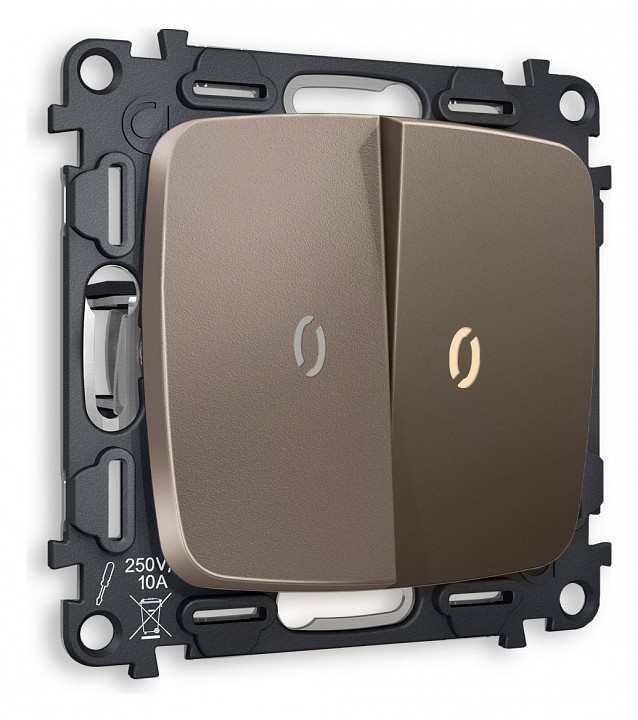 Выключатель проходной двухклавишный с подсветкой без рамки ambrella volt omega mo634030