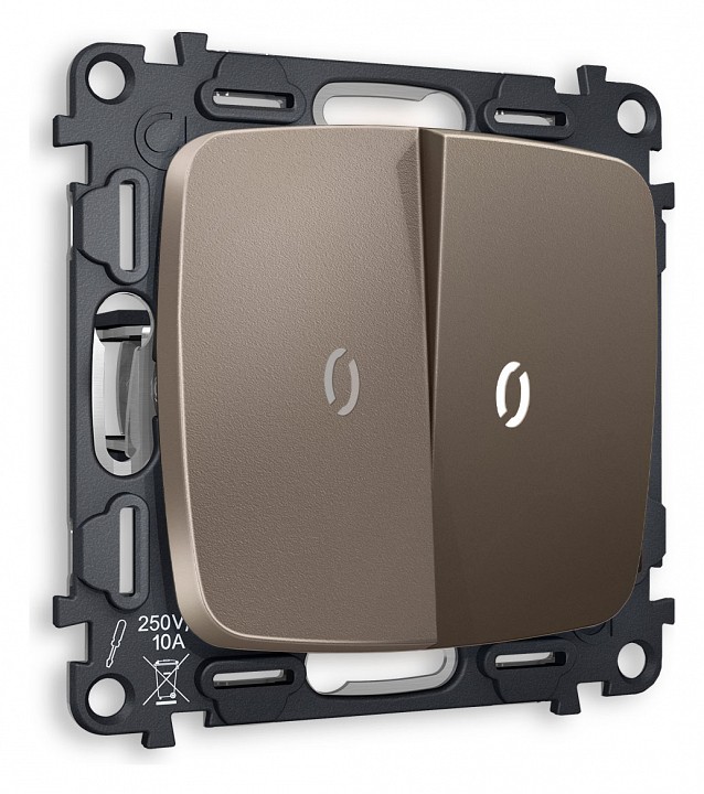 Выключатель проходной двухклавишный с подсветкой без рамки ambrella volt omega mo634035