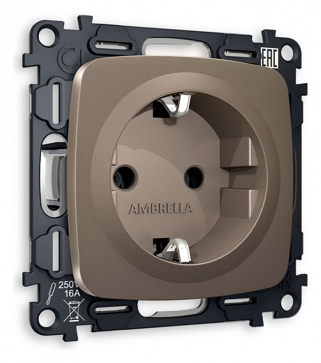 Розетка с заземлением, Без рамки ambrella volt omega mo636010