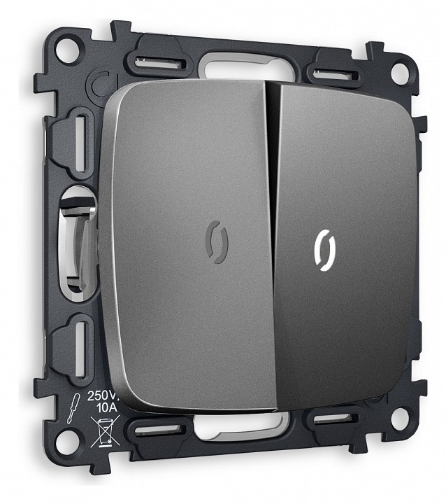 Выключатель двухклавишный с подсветкой без рамки ambrella volt omega mo654015