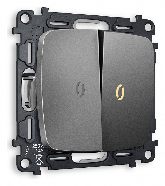 Выключатель проходной двухклавишный с подсветкой без рамки ambrella volt omega mo654030