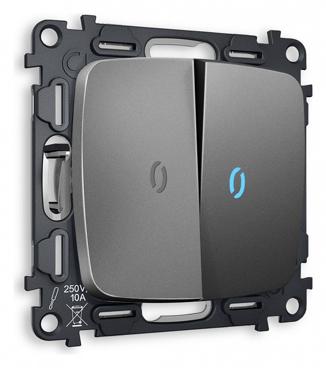 Выключатель проходной двухклавишный с подсветкой без рамки ambrella volt omega mo654040