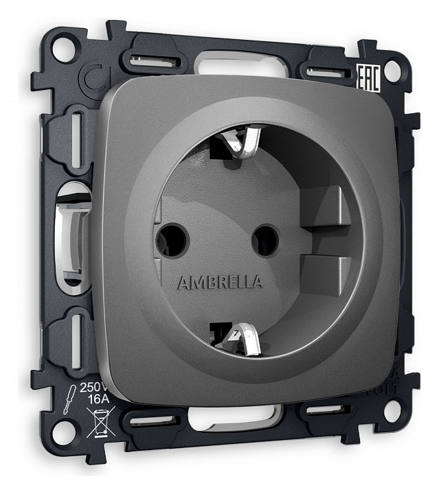 Розетка с заземлением, Без рамки ambrella volt omega mo656010