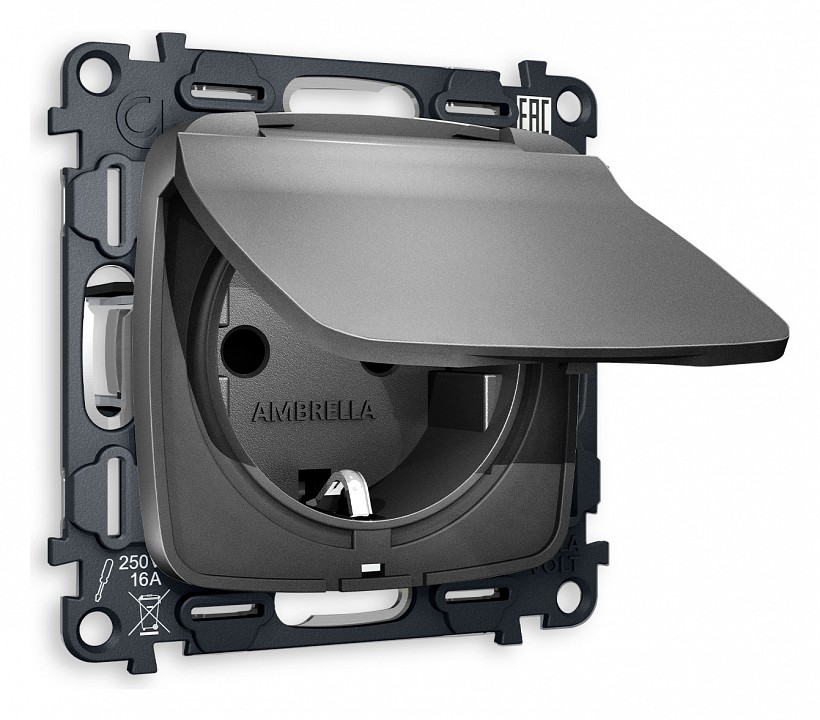 Розетка влагозащищенная с заземлением и со шторкой, Без рамки с крышкой ambrella volt omega mo658010