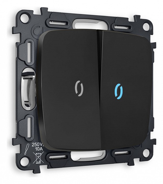 Выключатель двухклавишный с подсветкой без рамки ambrella volt omega mo804020