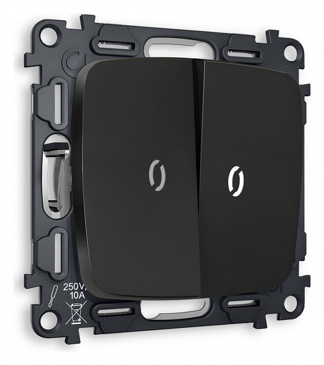 Выключатель проходной двухклавишный с подсветкой без рамки ambrella volt omega mo804035