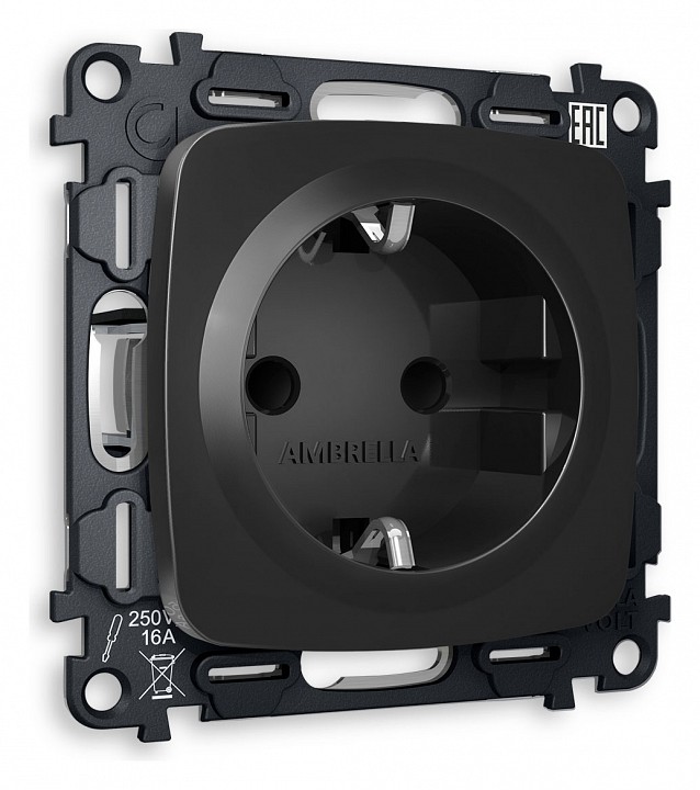 Розетка с заземлением и со шторкой, Без рамки ambrella volt omega mo807010