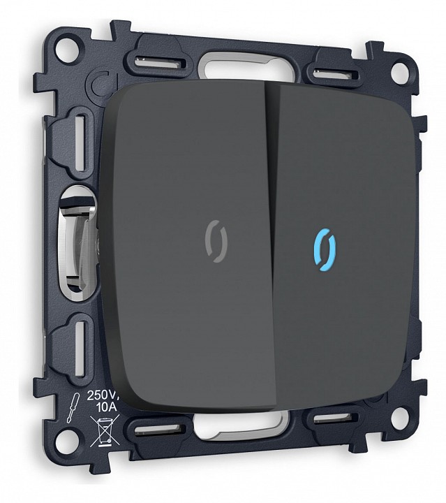 Выключатель проходной двухклавишный с подсветкой без рамки ambrella volt omega mo904040