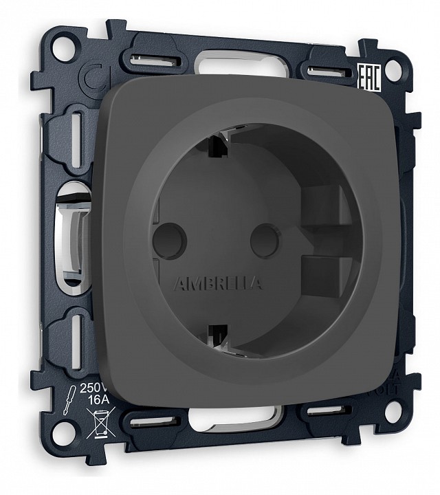 Розетка с заземлением и со шторкой, Без рамки ambrella volt omega mo907010