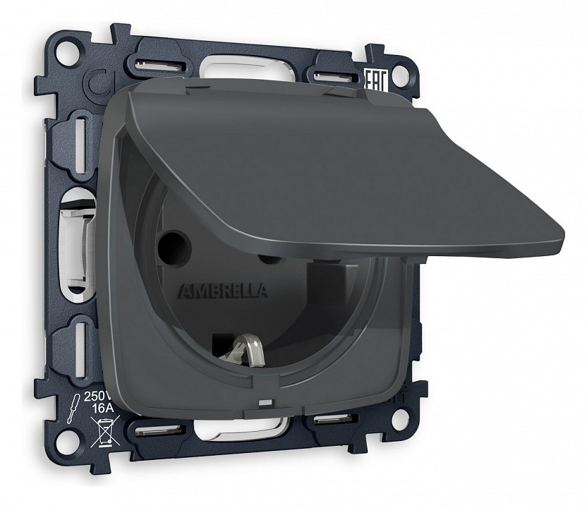Розетка влагозащищенная с заземлением и со шторкой, Без рамки с крышкой ambrella volt omega mo908010