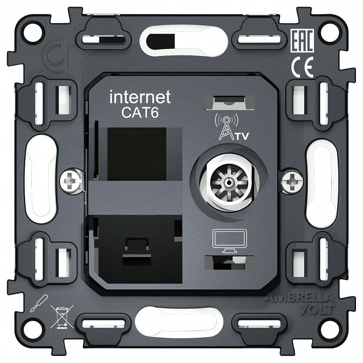 Механизм тв-розетки оконечные и розетки ethernet rj-45 со шторкам ambrella volt quant vm195