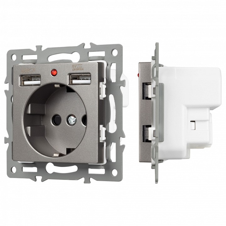 Розетка с заземлением и 2хusb type a, Без рамки arlight sct 043735