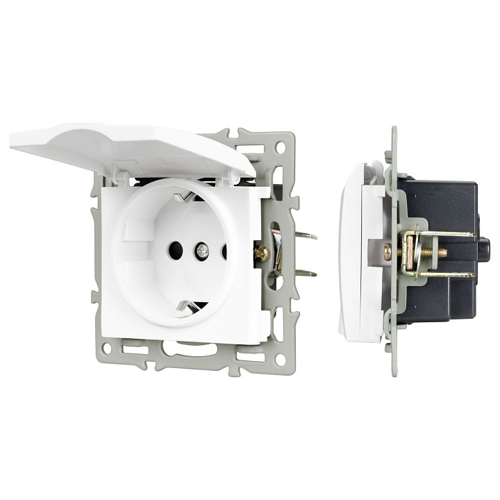 Розетка влагозащищенная с заземлением и со шторкой, Без рамки с крышкой arlight sct 043745