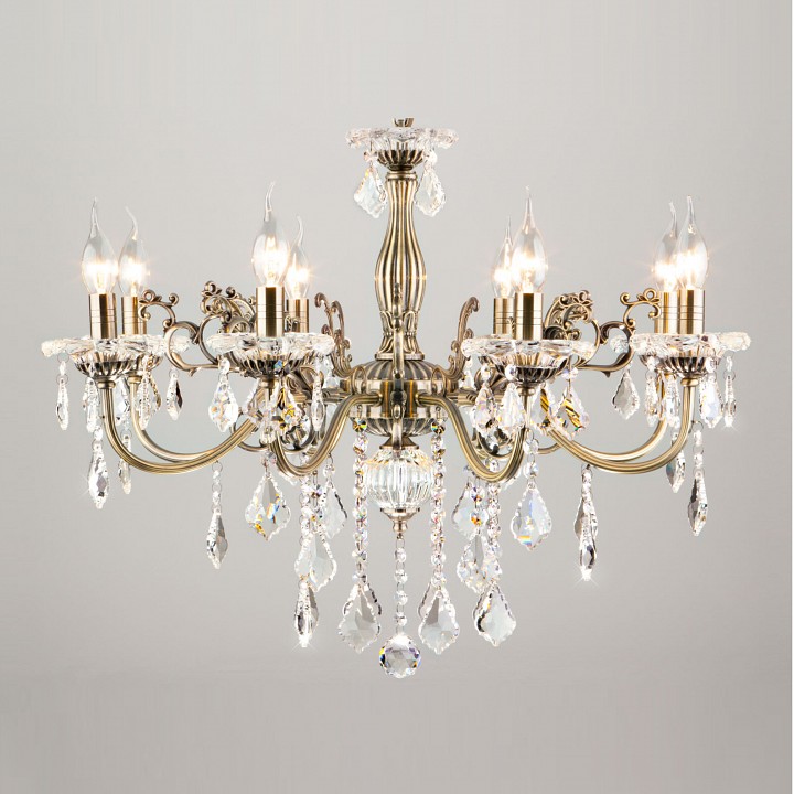 Подвесная люстра eurosvet elisha 3281/8 античная бронза/прозрачный хрусталь strotskis