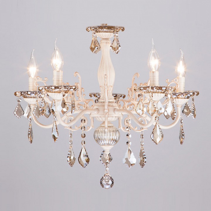 Подвесная люстра eurosvet elisha 3281/5 белый с золотом/тонированный хрусталь strotskis