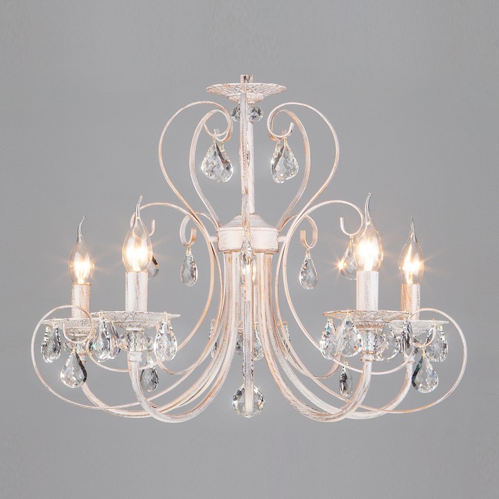 Подвесная люстра eurosvet alda 3305/5 белый с золотом/прозрачный хрусталь strotskis