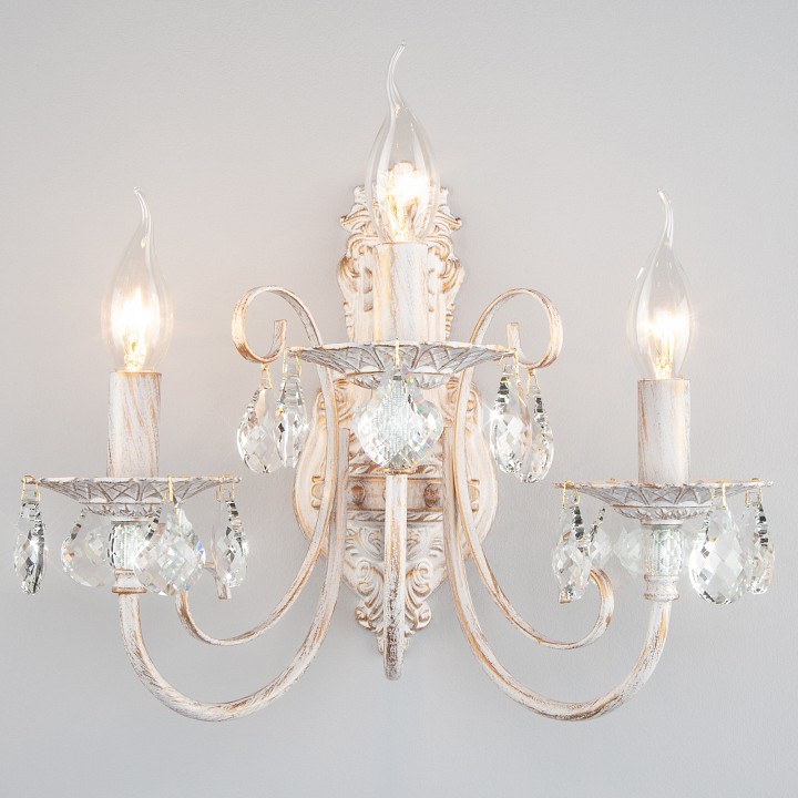 Бра eurosvet alda 3305/3  белый с золотом/прозрачный хрусталь strotskis